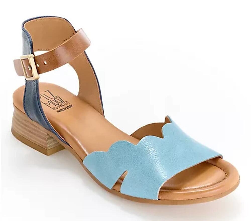 Miz Mooz Leather Ankle Strap Low Heel Sandal Feena Blue Navy Open Toe 39 8.5